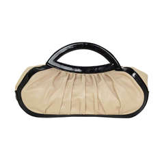 Emilio Pucci Beige Leather & Black Patent Gathered Handbag
