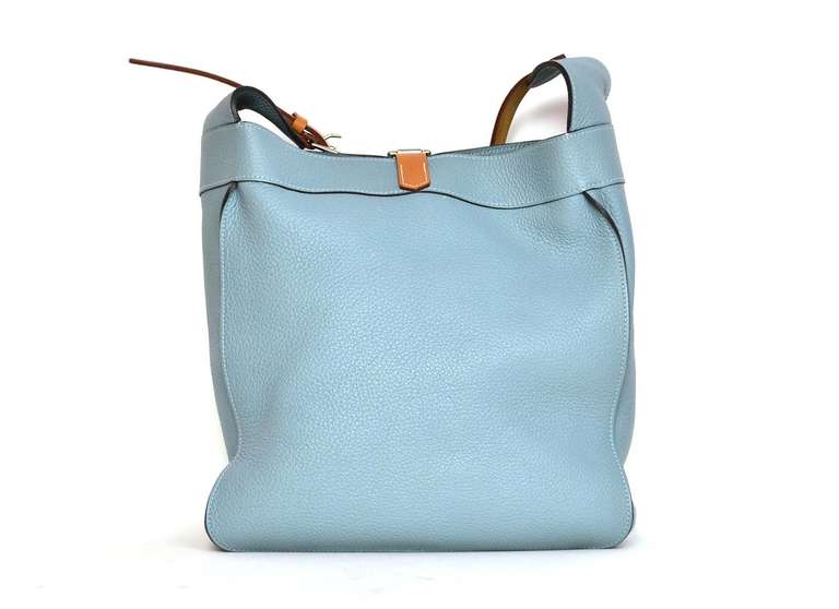Hermes 2009 Sky Blue Clemence Leather 26cm Marwari PM Hobo Shoulder Bag In Excellent Condition In New York, NY