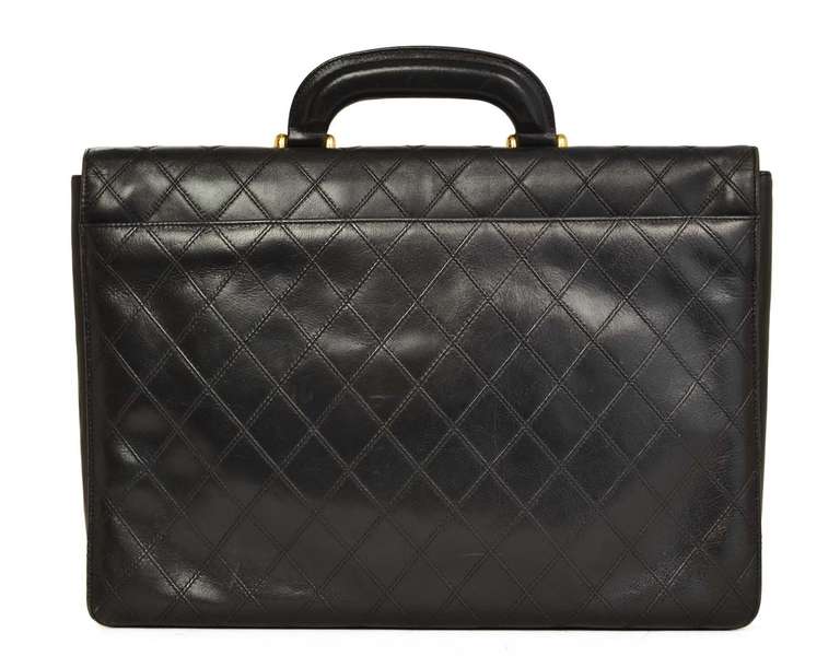 Chanel 1980's Black Vintage Quilted Leather Attache Briefcase Bag In Good Condition In New York, NY