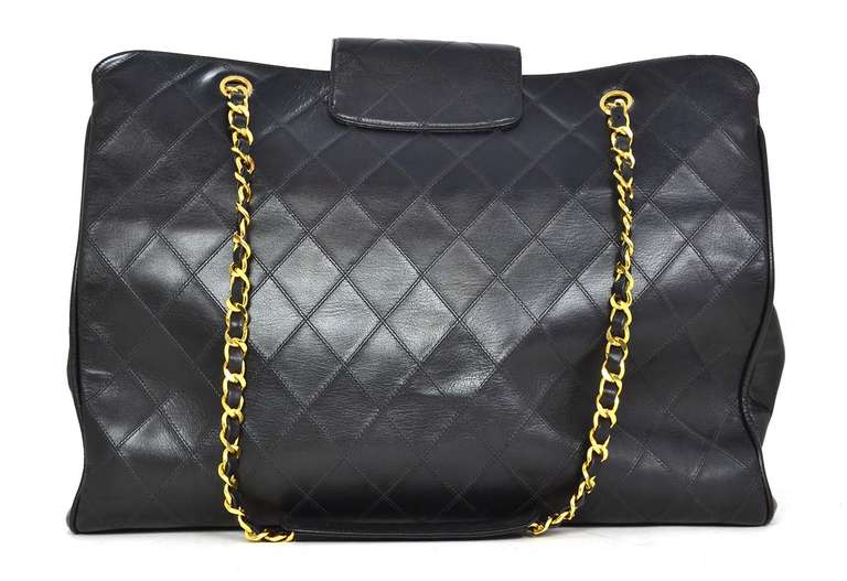 Chanel Black Vintage Quilted Leather XL Weekender W/GHW In Excellent Condition In New York, NY