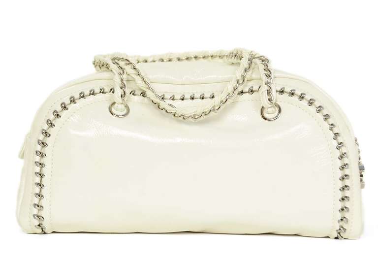 Women's Chanel Off White Patent Leather Luxe Ligne Chain Bowler Bag