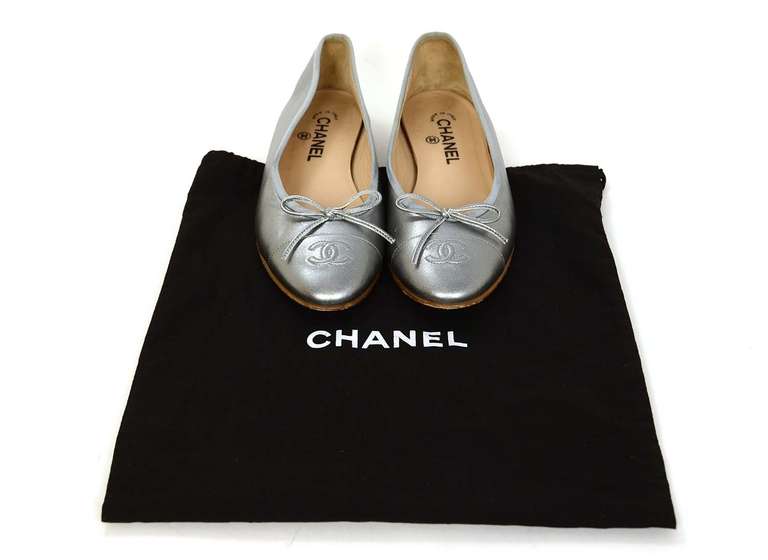 CHANEL Silver Leather Ballet Flats Sz 40 Rt. $675 3