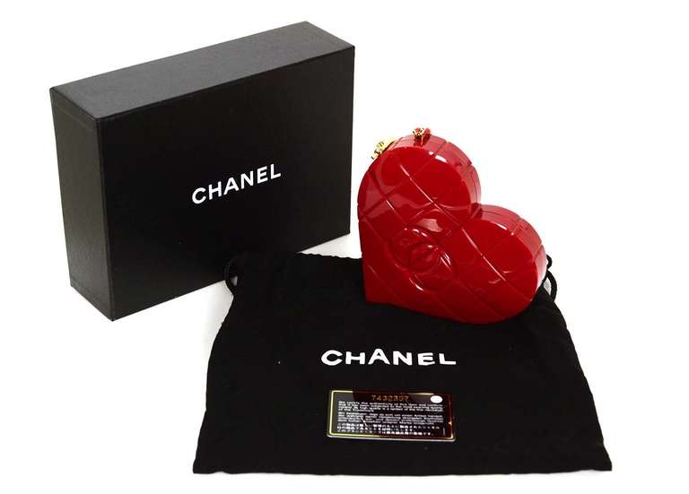 Chanel 2002 Red Resin Quilted Heart Wristlet/Clutch Bag 1