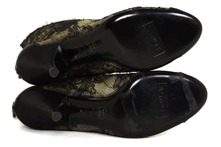 CHANEL Black Lace Ankle Boot W//Satin Trim Sz 38 3