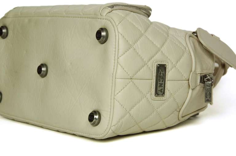 Women's or Men's Chanel Ivory Quilted Distressed Leather Bowler Travel Shoe Bag