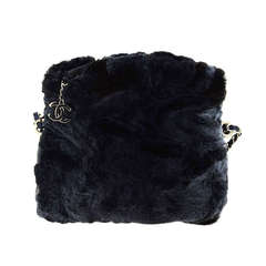 CHANEL Navy Rabbit Fur Bag With Chain Straps