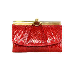 Judith Leiber Retro Red Snakeskin Compact Wallet/Purse