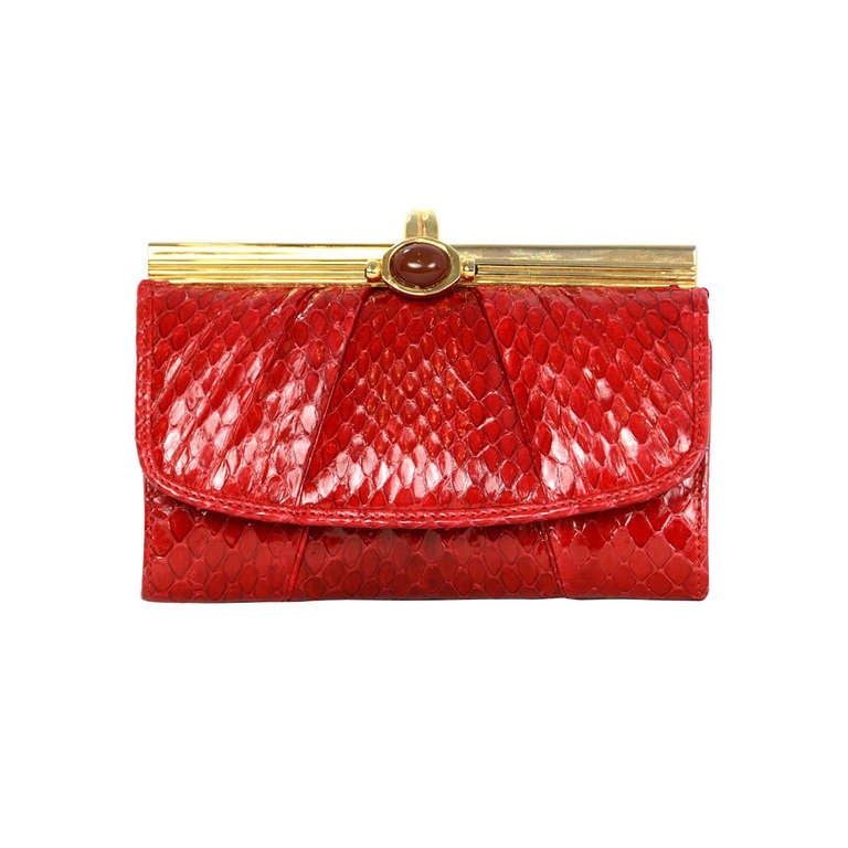 Judith Leiber Vintage Red Snakeskin Compact Wallet/Purse