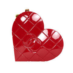 Chanel 2002 Red Resin Quilted Heart Wristlet/Clutch Bag