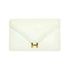 HERMES 1988 Vintage White Swift Leather Convertible Bag/Clutch w Gold H