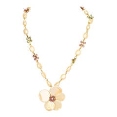 CHANEL Vintage '99 Pink & Green Glass Bead & Pearl Flower Necklace 3