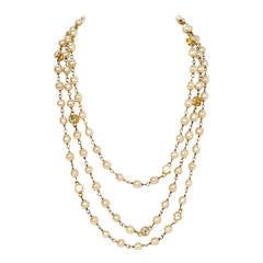 CHANEL Vintage 70's-80's Pearl & Hexagonal Crystal Long Necklace