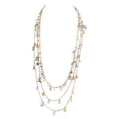 CHANEL Silver, Gold & Pearl Multi-Strand Charm Necklace