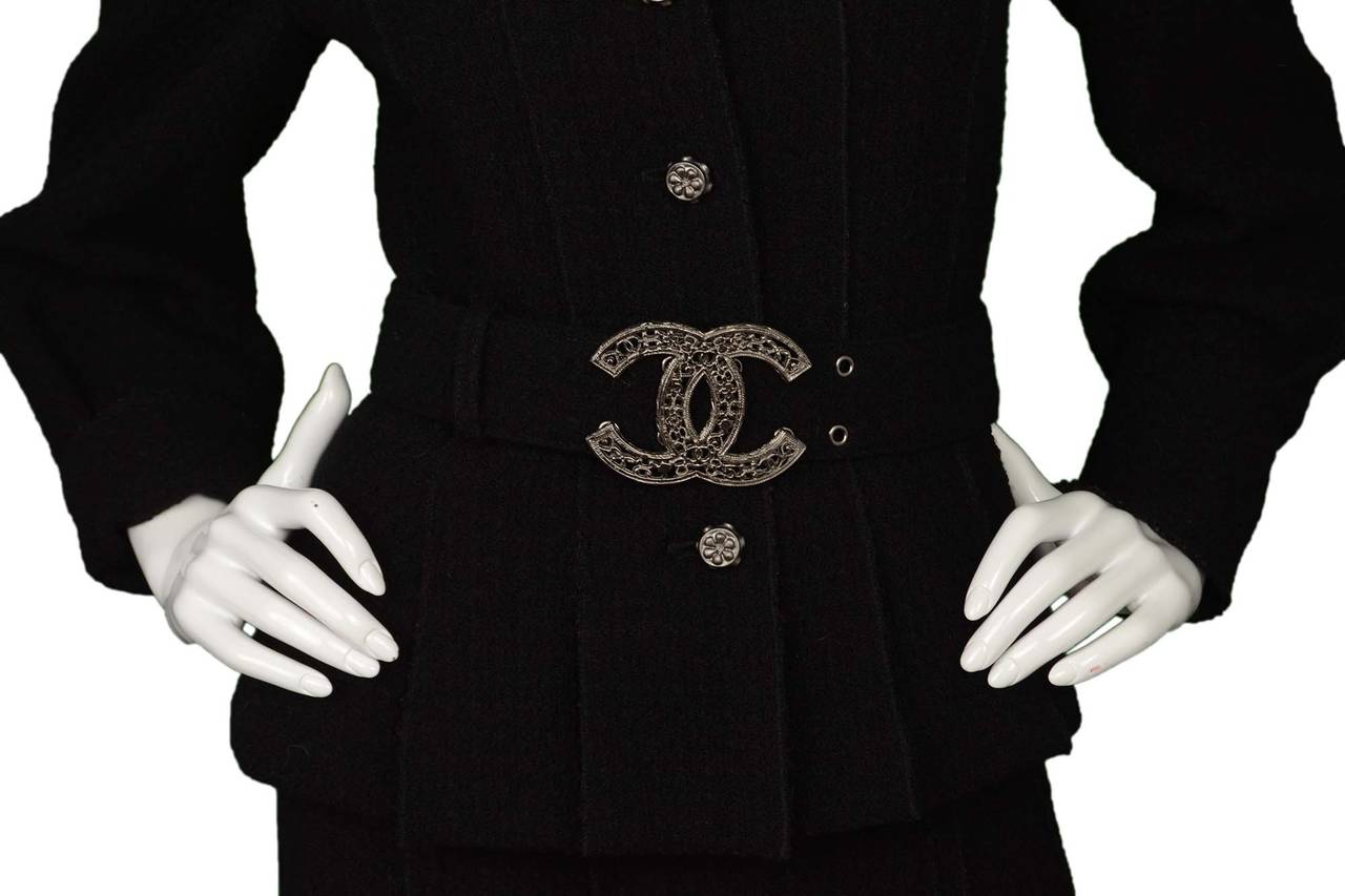CHANEL Black Boucle Wool Skirt Suit sz 38 1