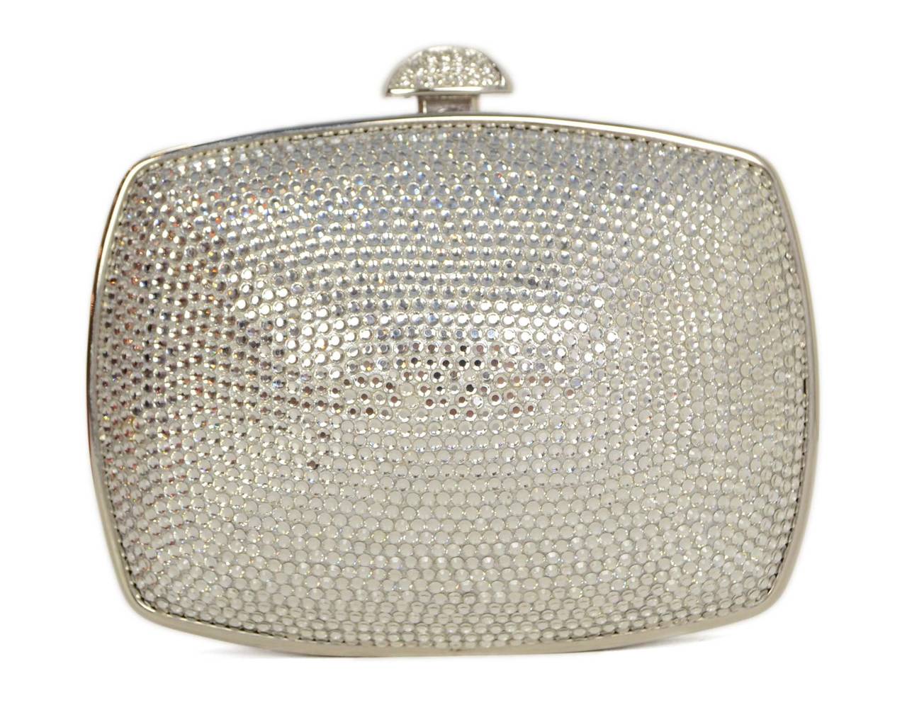 JUDITH LEIBER Silver & Crystal Minaudiere Small Clutch Bag SHW In Excellent Condition In New York, NY