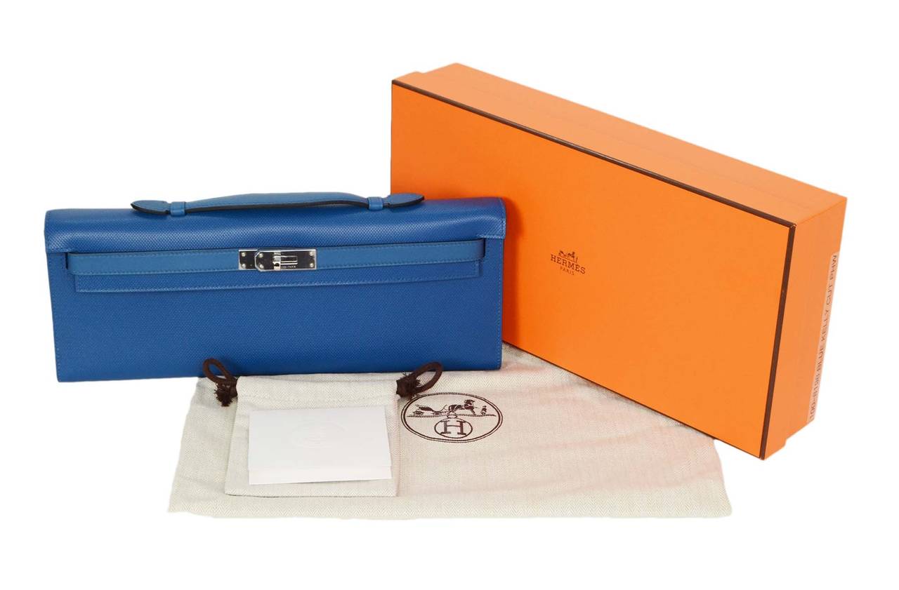 Hermes 2014 Bleu de Galice Grain d'H Leather Kelly Cut Clutch Bag 5