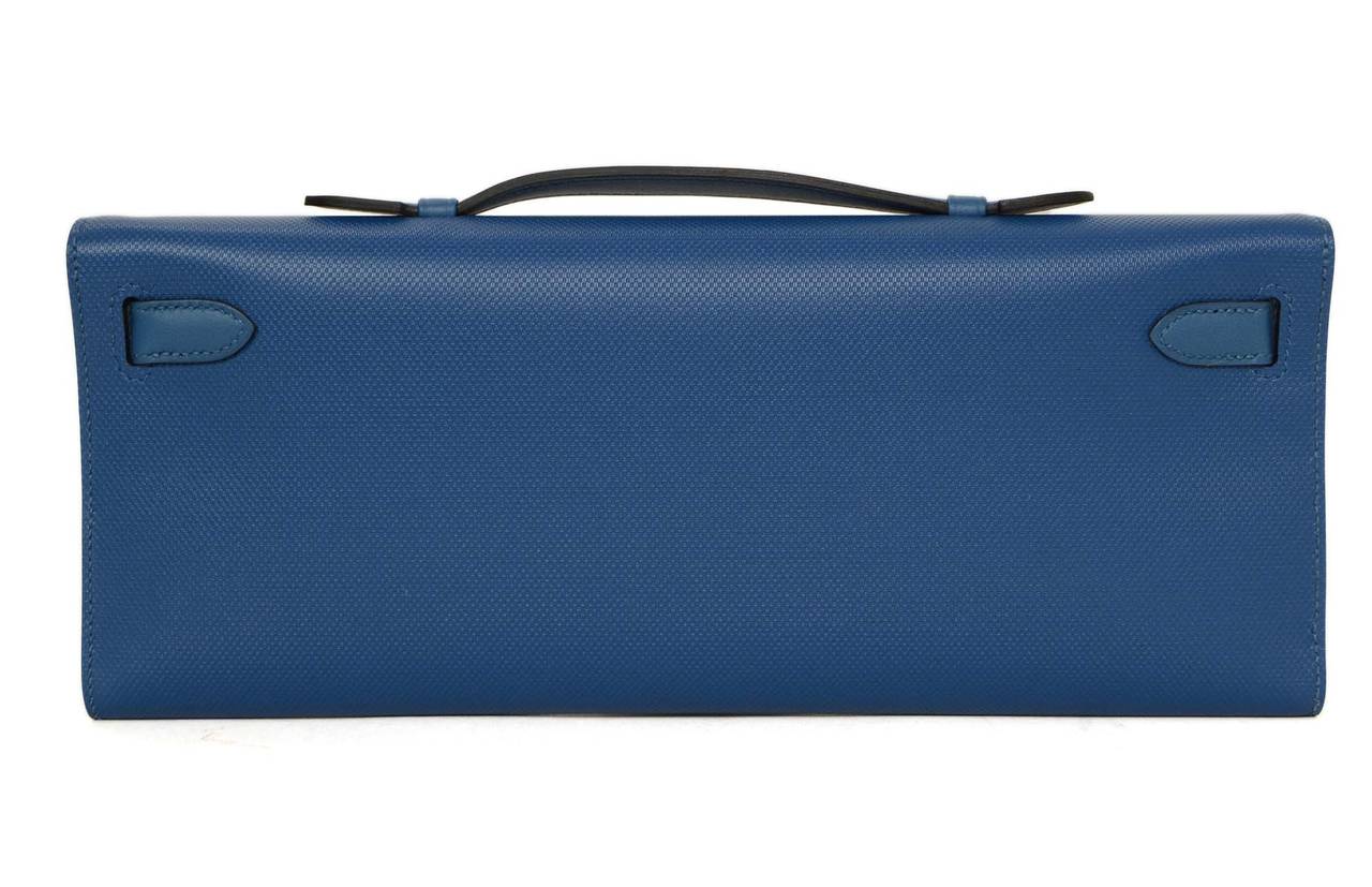 Blue Hermes 2014 Bleu de Galice Grain d'H Leather Kelly Cut Clutch Bag
