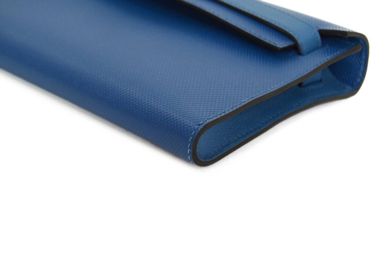 Hermes 2014 Bleu de Galice Grain d'H Leather Kelly Cut Clutch Bag In Excellent Condition In New York, NY