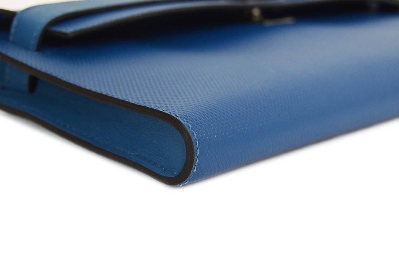 Women's Hermes 2014 Bleu de Galice Grain d'H Leather Kelly Cut Clutch Bag