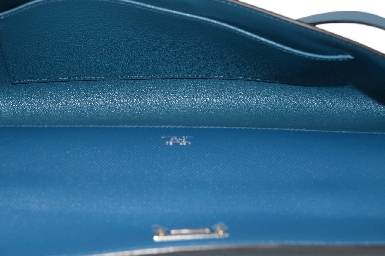 Hermes 2014 Bleu de Galice Grain d'H Leather Kelly Cut Clutch Bag 2
