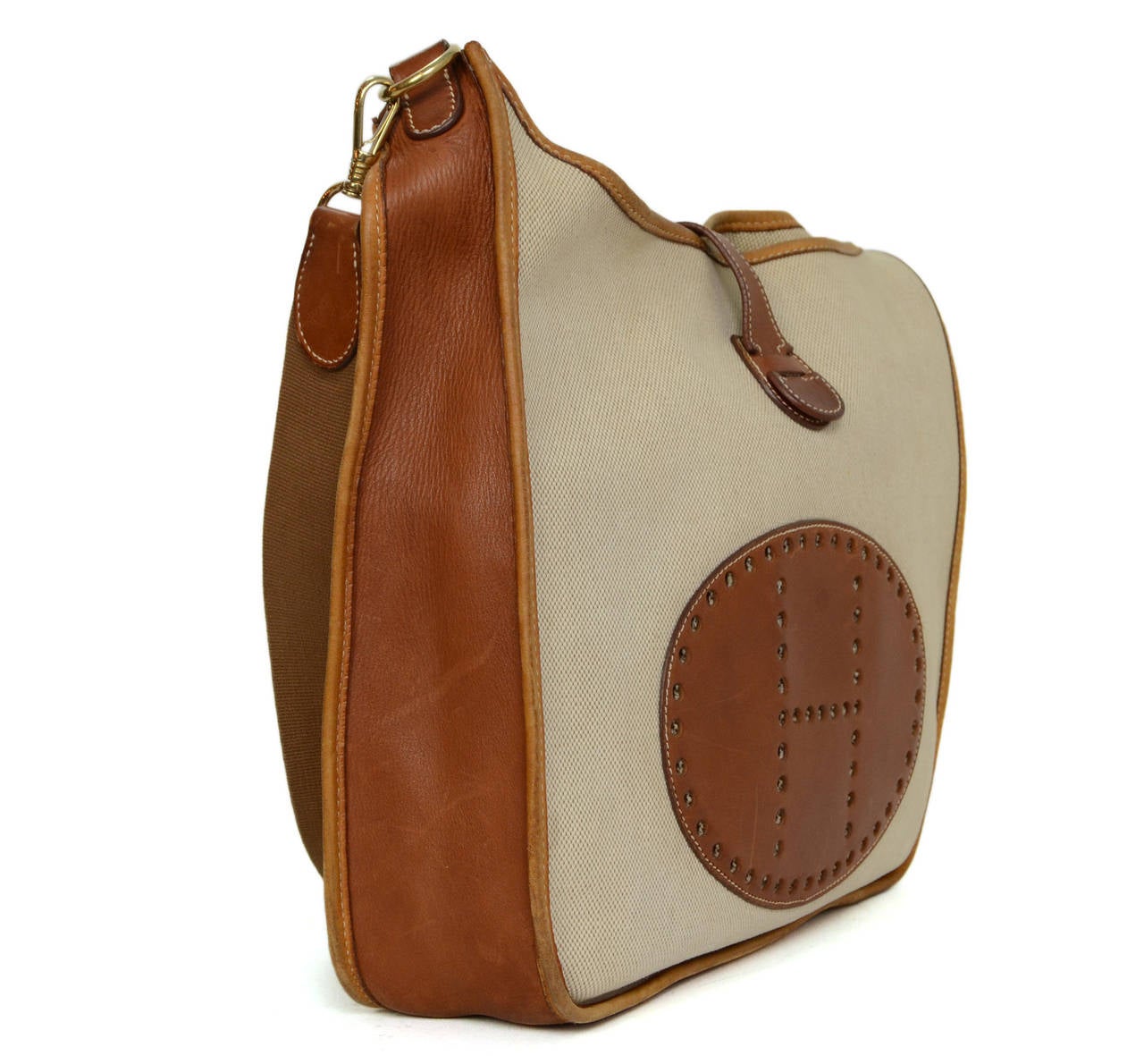 HERMES Vintage \u0026#39;99 Brown Toile and Leather Evelyne Crossbody Bag ...  