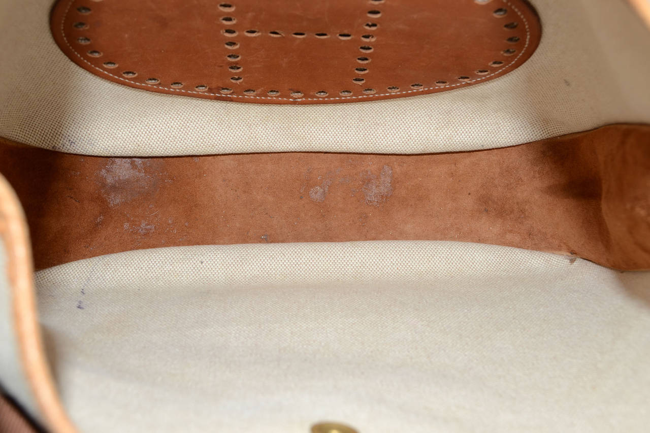 HERMES Vintage '99 Brown Toile & Leather Evelyne Crossbody Bag GHW 3