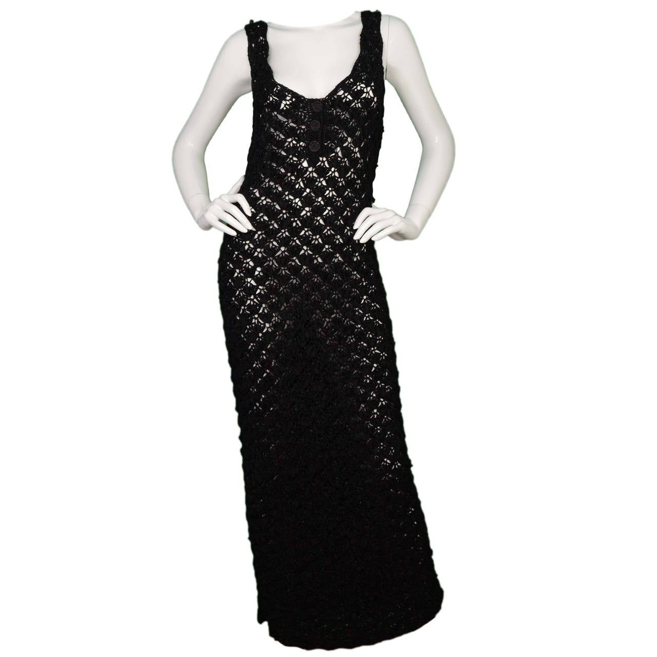 CHANEL Black Ribbon Crochet Maxi Dress