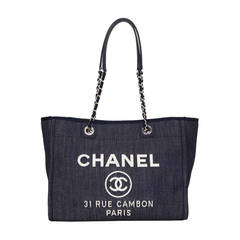 CHANEL '15 Blue Denim Deauville Shopper Tote Bag SHW