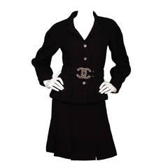 CHANEL Black Boucle Wool Skirt Suit sz 38