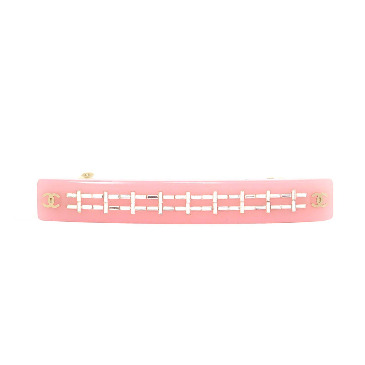 CHANEL Pale Pink Resin & Rhinestone Hair Barrette