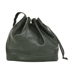 Vintage Hermes 1992 Drawstring Dark Green Leather Market Bag