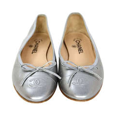 CHANEL Silver Leather Ballet Flats Sz 40 Rt. $675