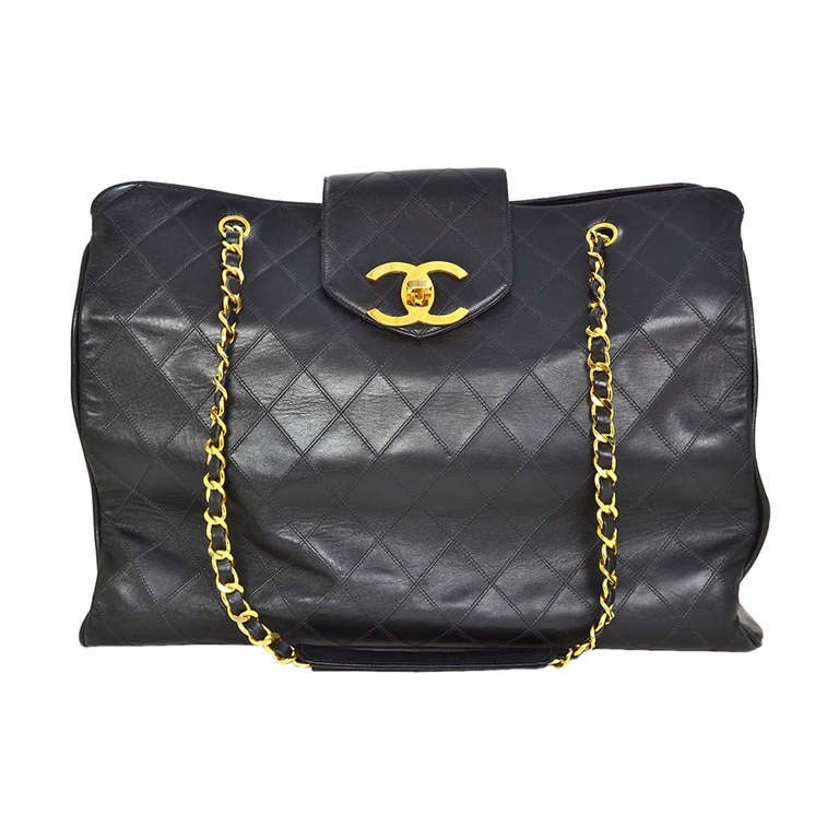 Chanel Black Vintage Quilted Leather XL Weekender W/GHW