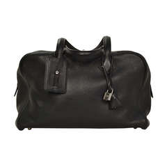 Hermes 2006 Black Clemence Leather Victoria II 35cm Satchel Bag PHW