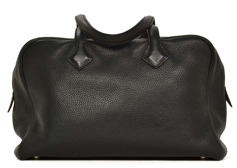 Hermes 2006 Black Clemence Leather Victoria II 35cm Satchel Bag PHW In Excellent Condition In New York, NY