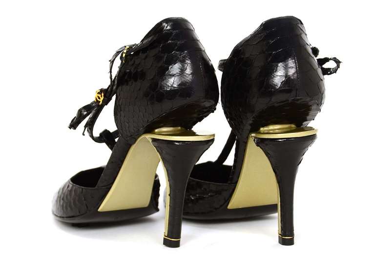 Women's CHANEL Black Python T Strap Shoes Sz 40