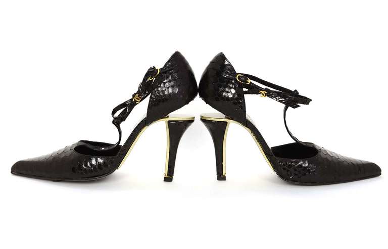 CHANEL Black Python T Strap Shoes Sz 40 1