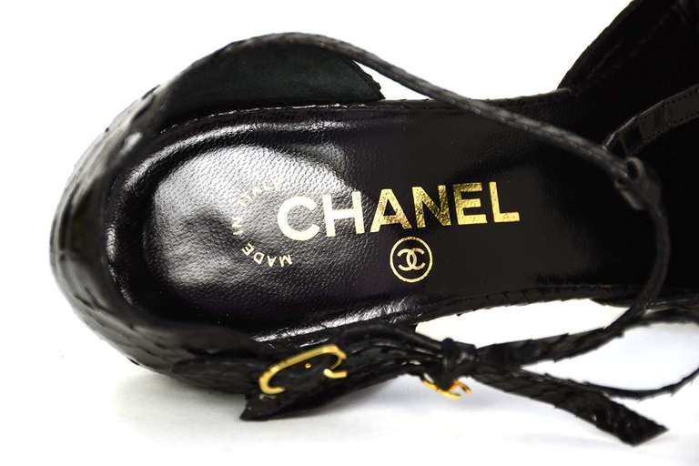 CHANEL Black Python T Strap Shoes Sz 40 2