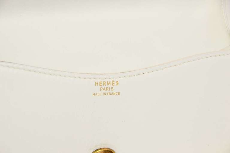 HERMES White Leather Vintage Flap Shoulder Bag 3
