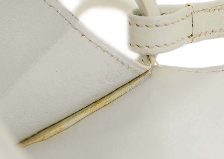 HERMES White Leather Vintage Flap Shoulder Bag 4