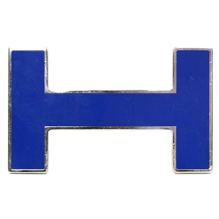 Hermes Cobalt Blue Enamel H 32mm Belt Buckle w. Palladium Trim