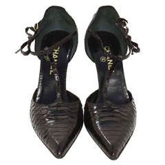 CHANEL Black Python T Strap Shoes Sz 40