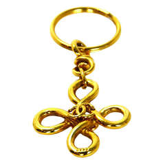 CHANEL Goldtone Swirl Cross CC Key Chain