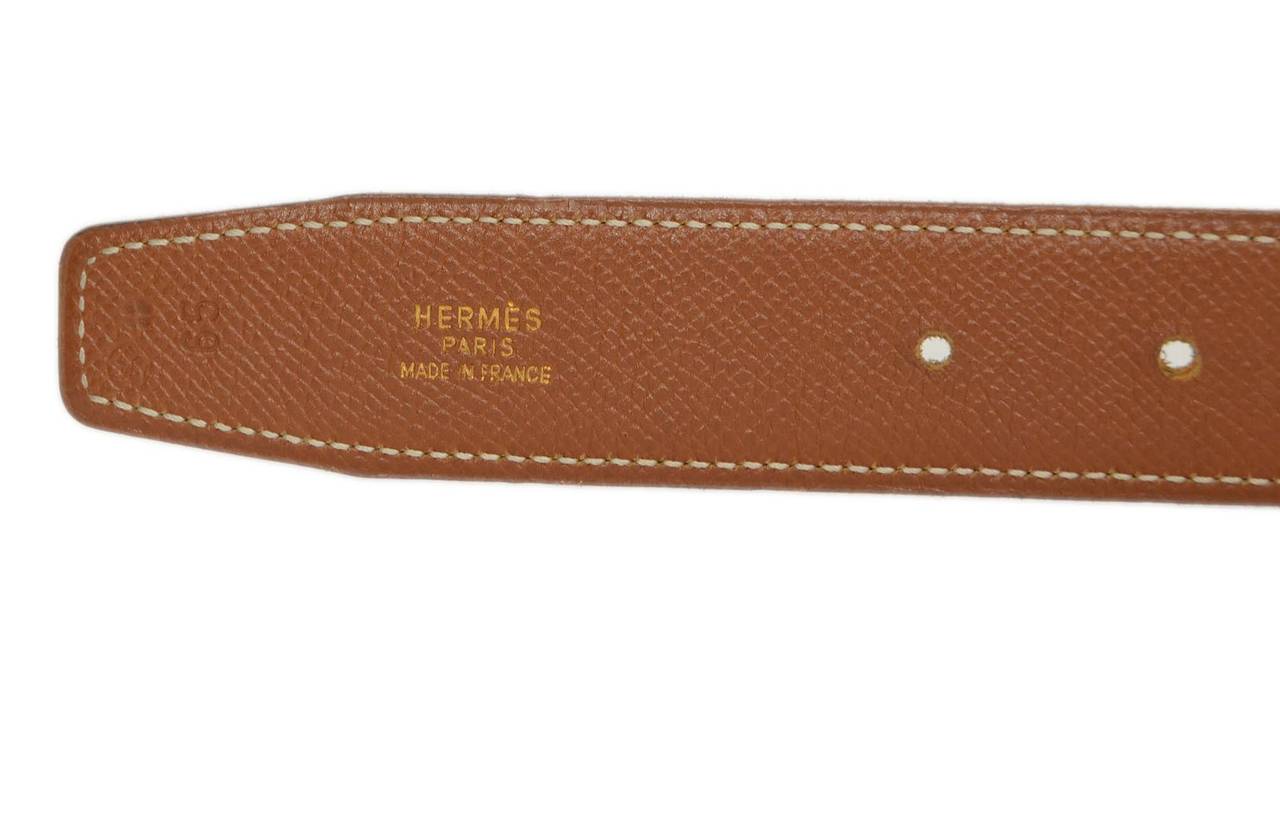 HERMES Vintage '95 Black Box Leather & Tan Epsom Leather Belt Strap sz 65 In Excellent Condition In New York, NY