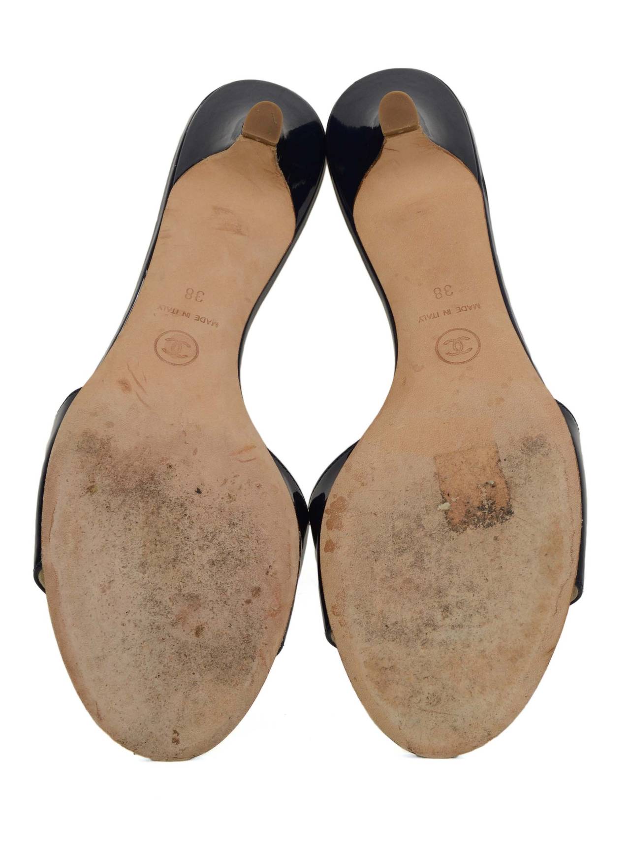 CHANEL Navy Patent Mule Sandals sz 38 2