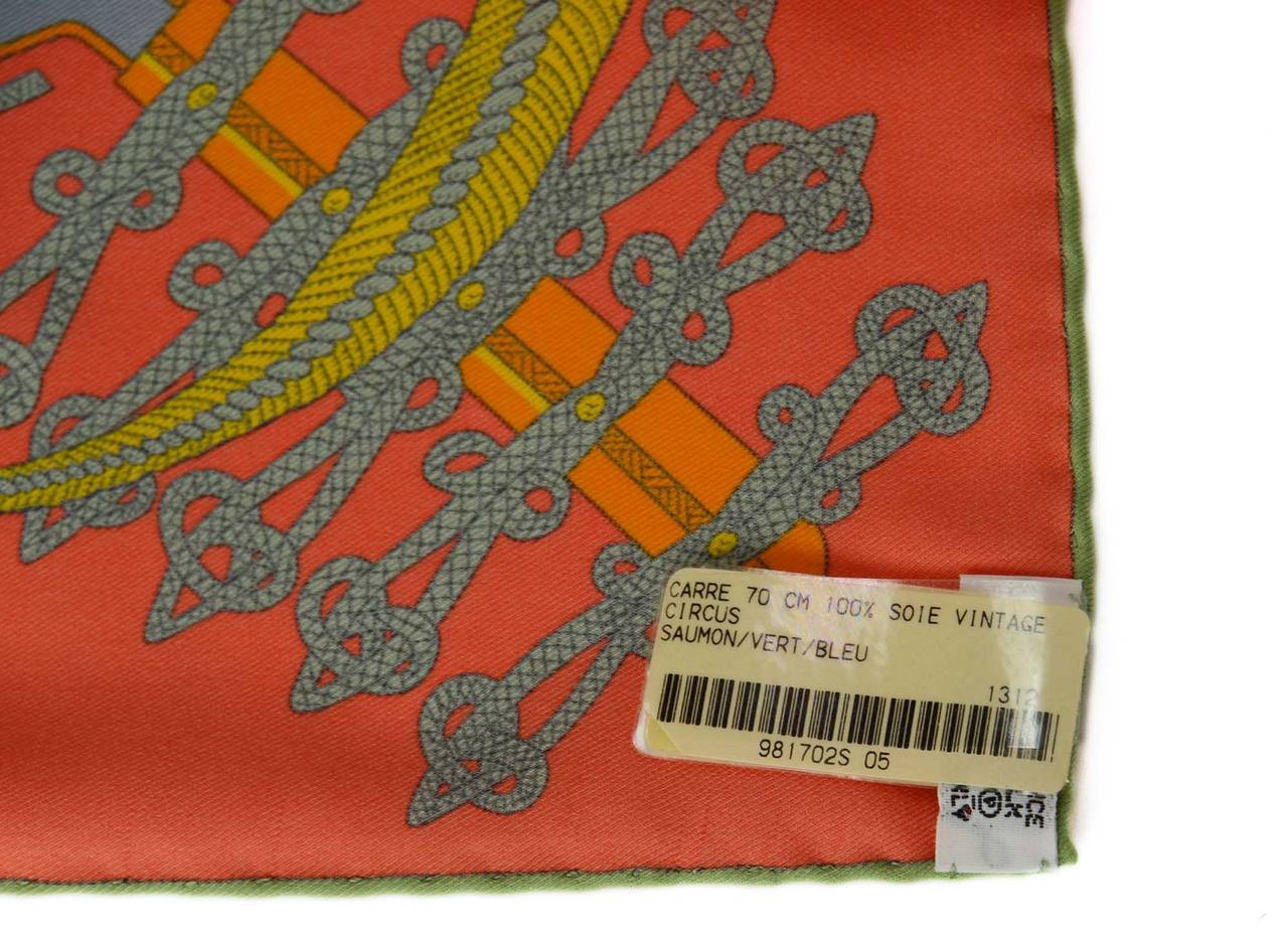 HERMES Coral & Blue Circus 70cm Silk Scarf 2