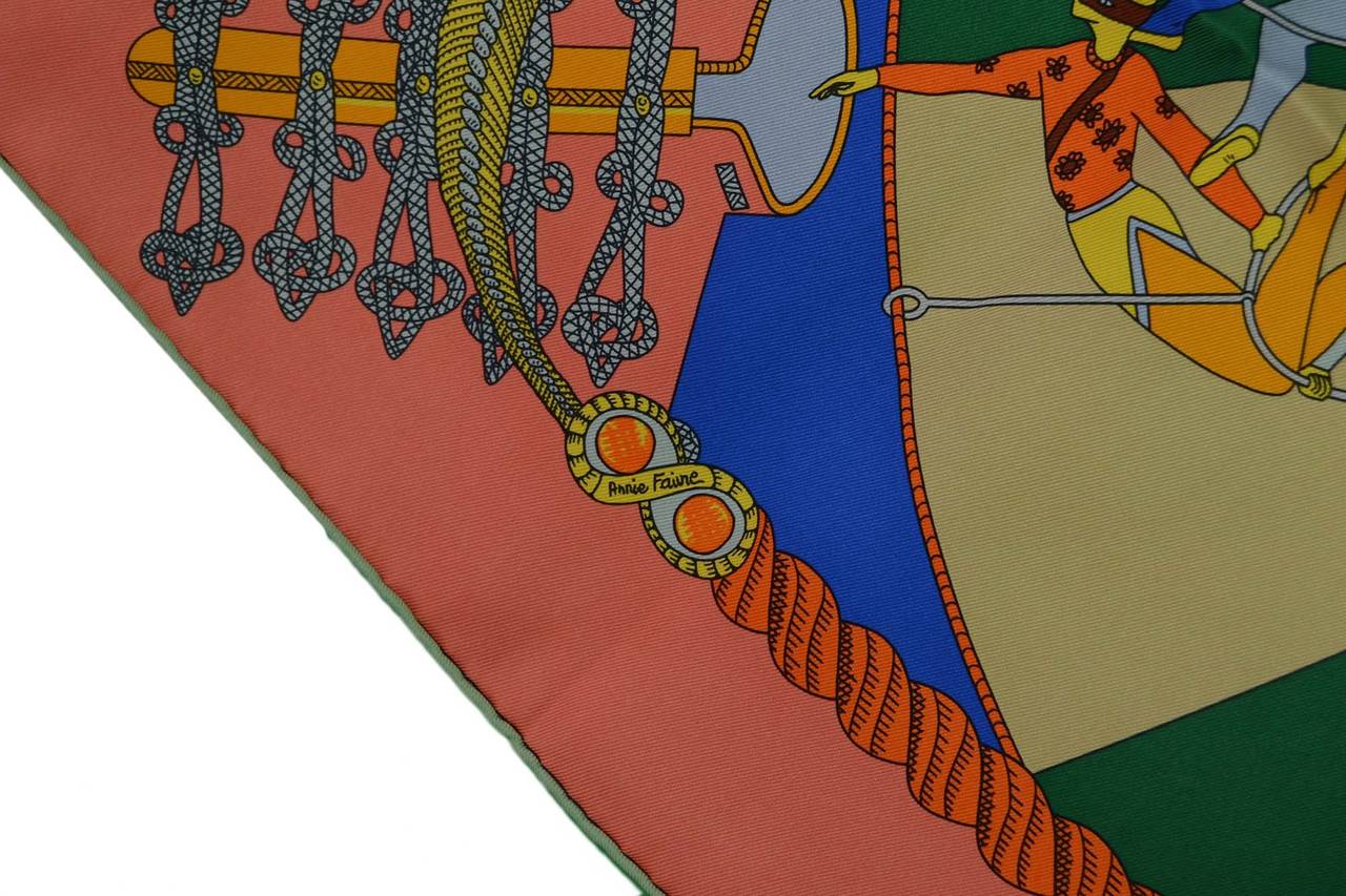 HERMES Coral & Blue Circus 70cm Silk Scarf 1