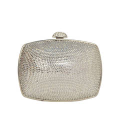 JUDITH LEIBER Silver & Crystal Minaudiere Small Clutch Bag SHW