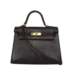 HERMES EXTREMELY RARE Vintage '92 Black Lizard Skin 15cm Kelly Bag GHW