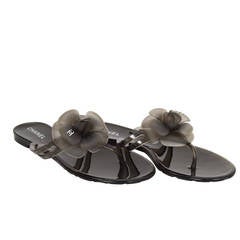 CHANEL Black Rubber Thong Sandals sz 37